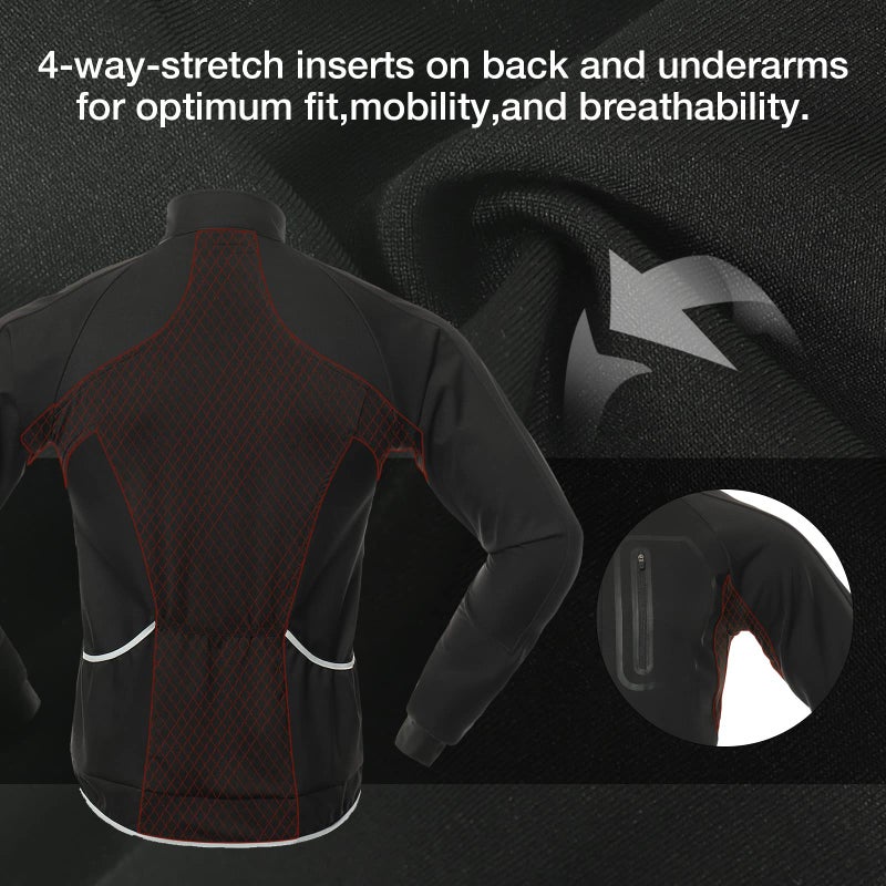 BERGRISAR Men's Cycling Jacket Winter Softshell Fleece Biking Jacket Thermal Running Windbreaker BG011 Black Size Small - Image 5